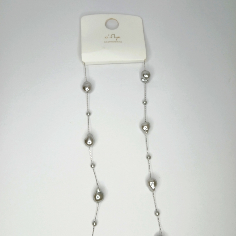 Pearl Necklace Silver Coating Mini Faux Pearls Stainless Steel - Picture 3 of 7